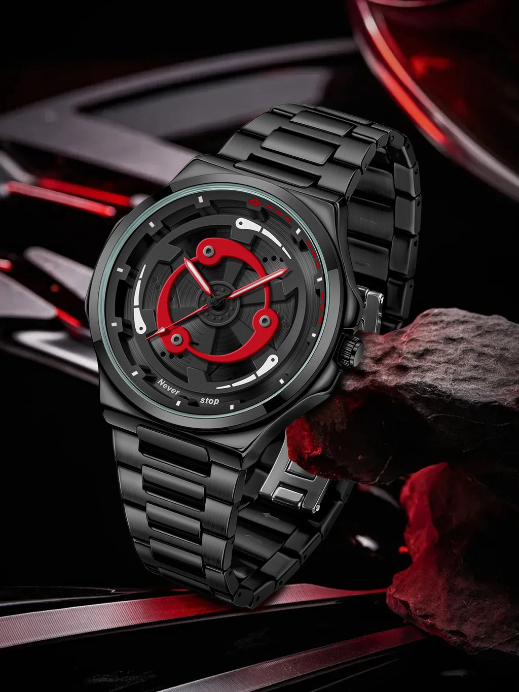 vastara steel strap watch rotatable dial watch detail - reliable movement, stainless steel, waterproof classic design (USA)