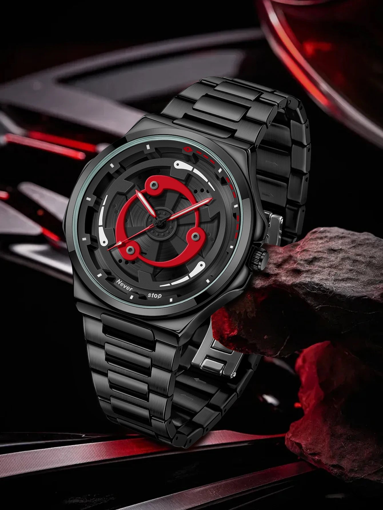 vastara steel strap watch rotatable dial watch detail - reliable movement, stainless steel, waterproof classic design (USA)