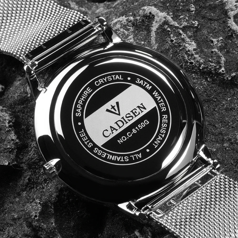 luxury timepiece casual watch vastara - cadisen men’s sapphire quartz watch with milano mesh strap - daily wear timepiece