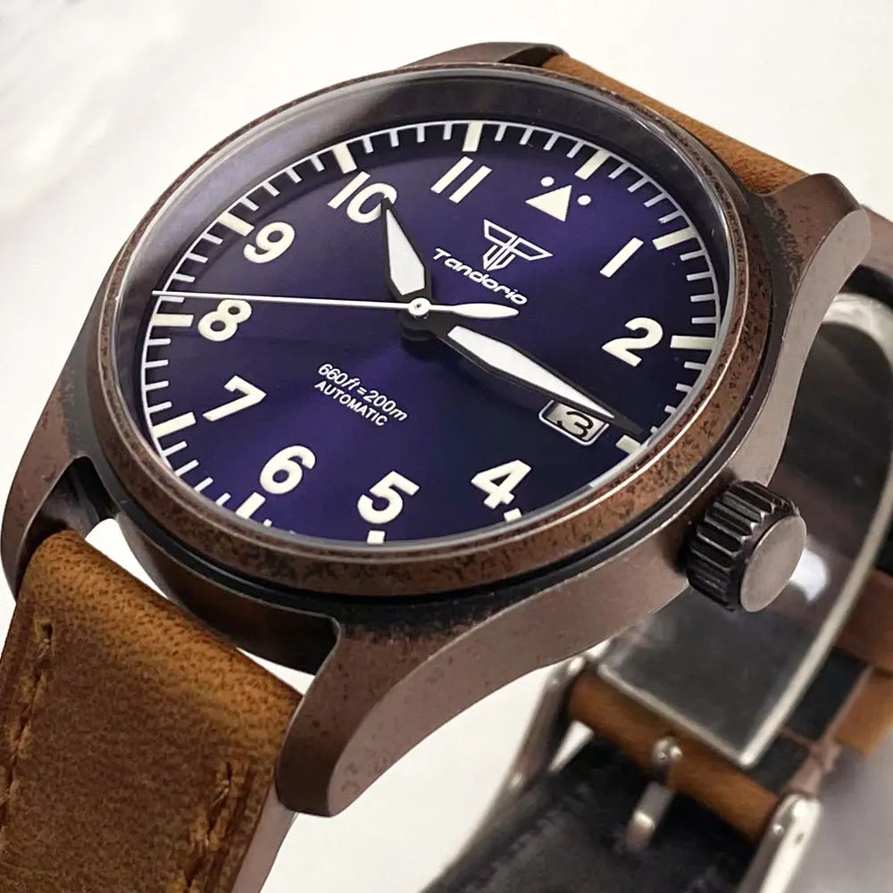 VASTARA vastara sapphire tandorio retro pilot es nh35a 's bronze plated pvd sapphire crystal 39mm unisex timepiece -