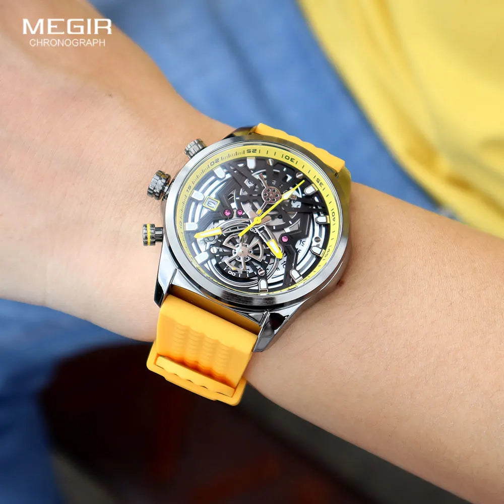 vastara megir chronograph yellow strap luminous watch 7 - luxury unisex timepiece with chronograph (USA)