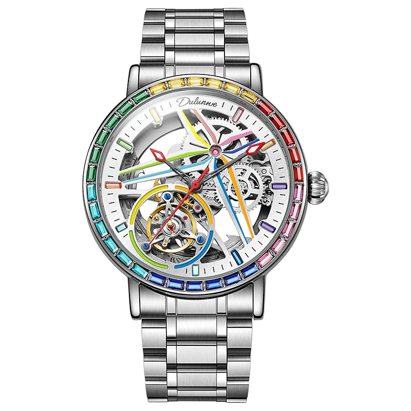 vastara - rainbow colored gemstone tourbillon fashion skeleton watch watch 11 - casual unisex timepiece with waterproof (USA)
