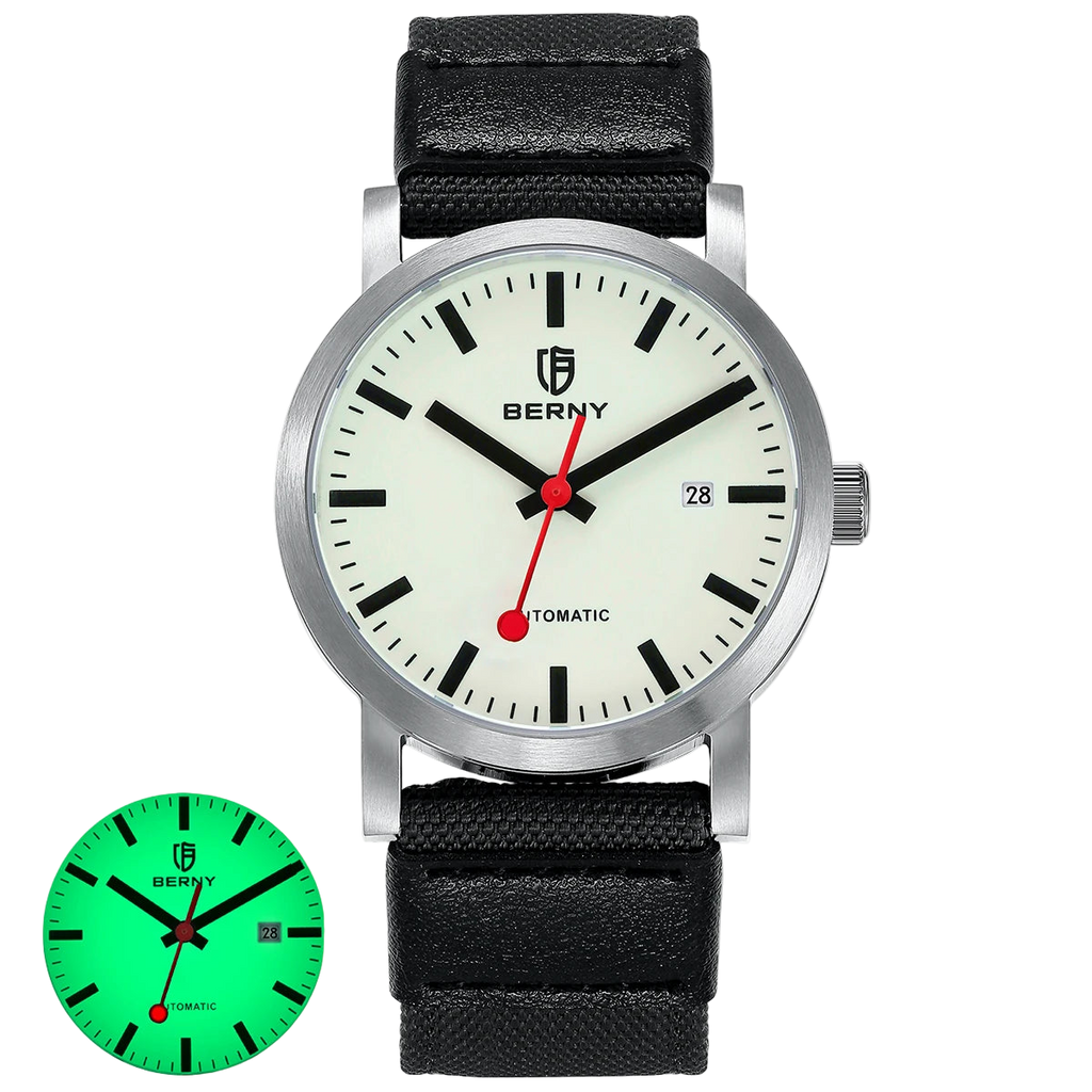 vastara berny for self-wind sappire miyota luminous railroad watch 18 - casual unisex timepiece with stainless steel (USA)