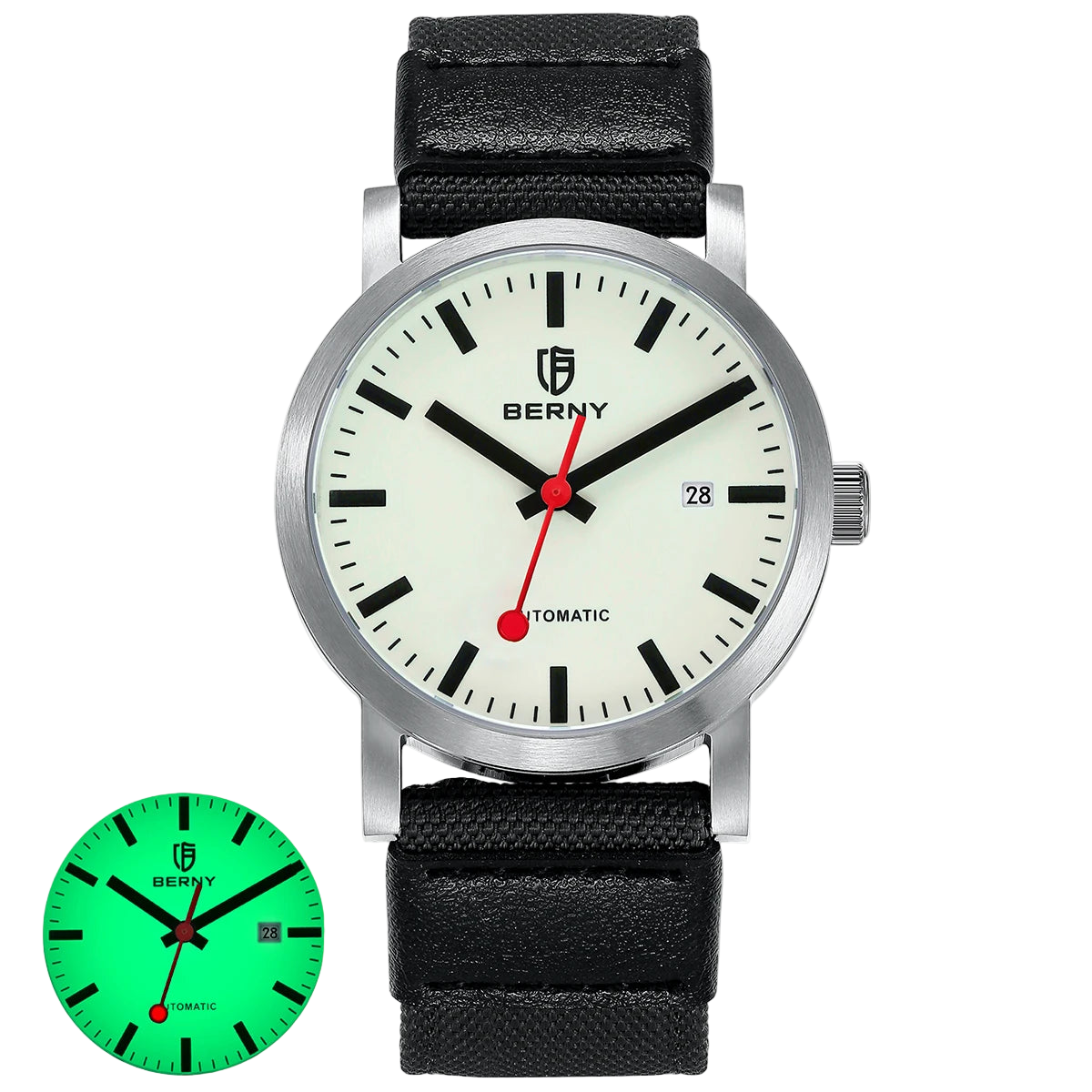 vastara berny for self-wind sappire miyota luminous railroad watch 18 - casual unisex timepiece with stainless steel (USA)