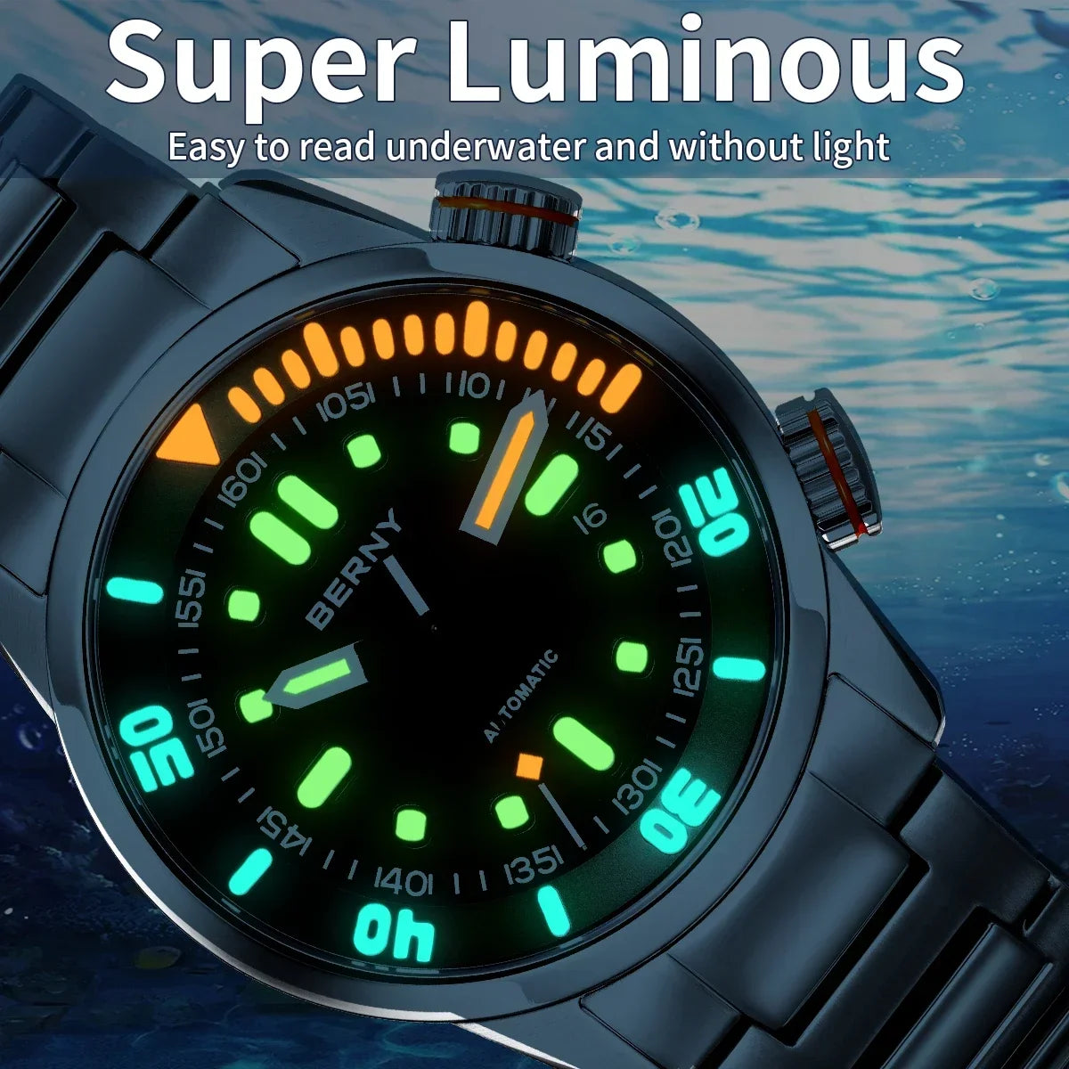vastara sapphire berny dive for super luminous original watch detail - reliable movement, stainless steel, waterproof