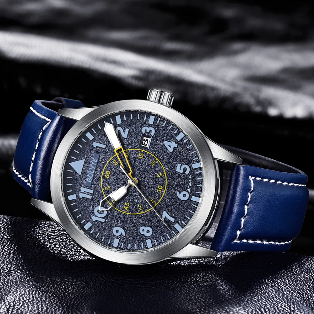 vastara bolyte retro classic design calendar blue belt blue dial 's relogios watch detail - reliable movement, stainless