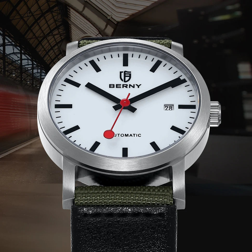 vastara berny 50m miyota 8215 classic railroad for watch 14 - classic unisex timepiece with stainless steel (USA)