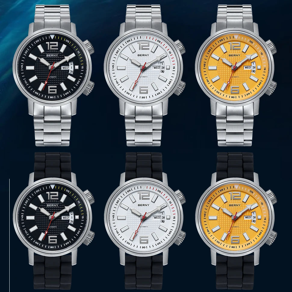 luxury timepiece casual watch vastara - berny diver automatic mechanical watch - sports timepiece with neutral dial (USA)