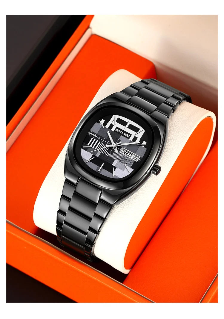 vastara skmei retro gold oval watch tv pattern dial 30m watch 8 - vintage unisex timepiece with stainless steel (USA)