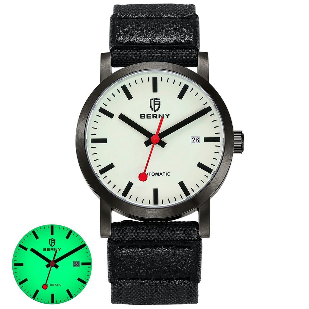 vastara berny for self-wind sappire miyota luminous railroad watch 17 - casual unisex timepiece with stainless steel (USA)