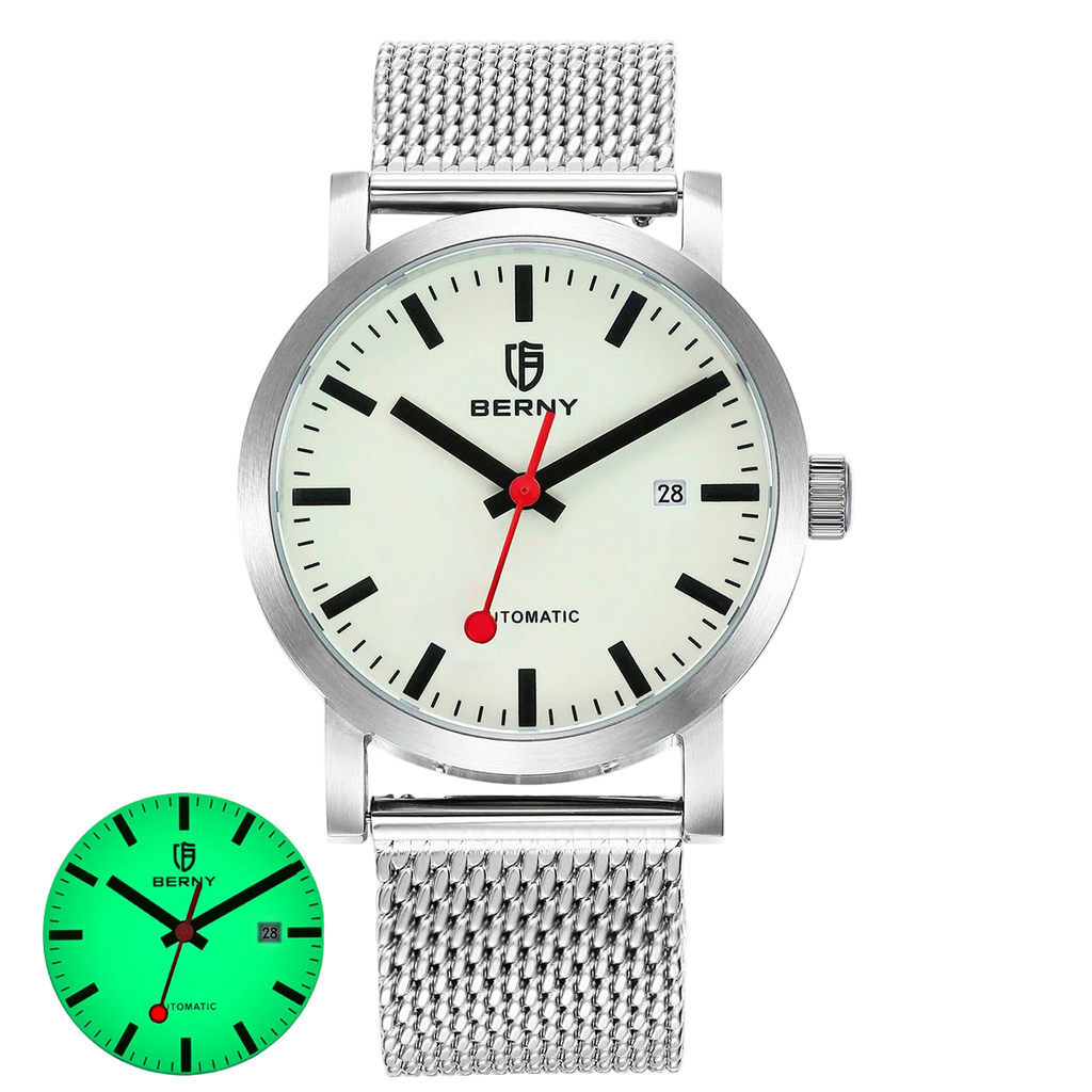 vastara berny for self-wind sappire miyota luminous railroad watch 19 - casual unisex timepiece with stainless steel (USA)