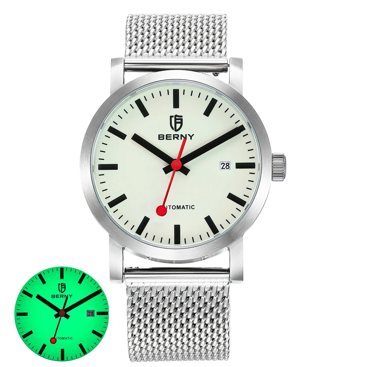 vastara berny for self-wind sappire miyota luminous railroad watch 19 - casual unisex timepiece with stainless steel (USA)