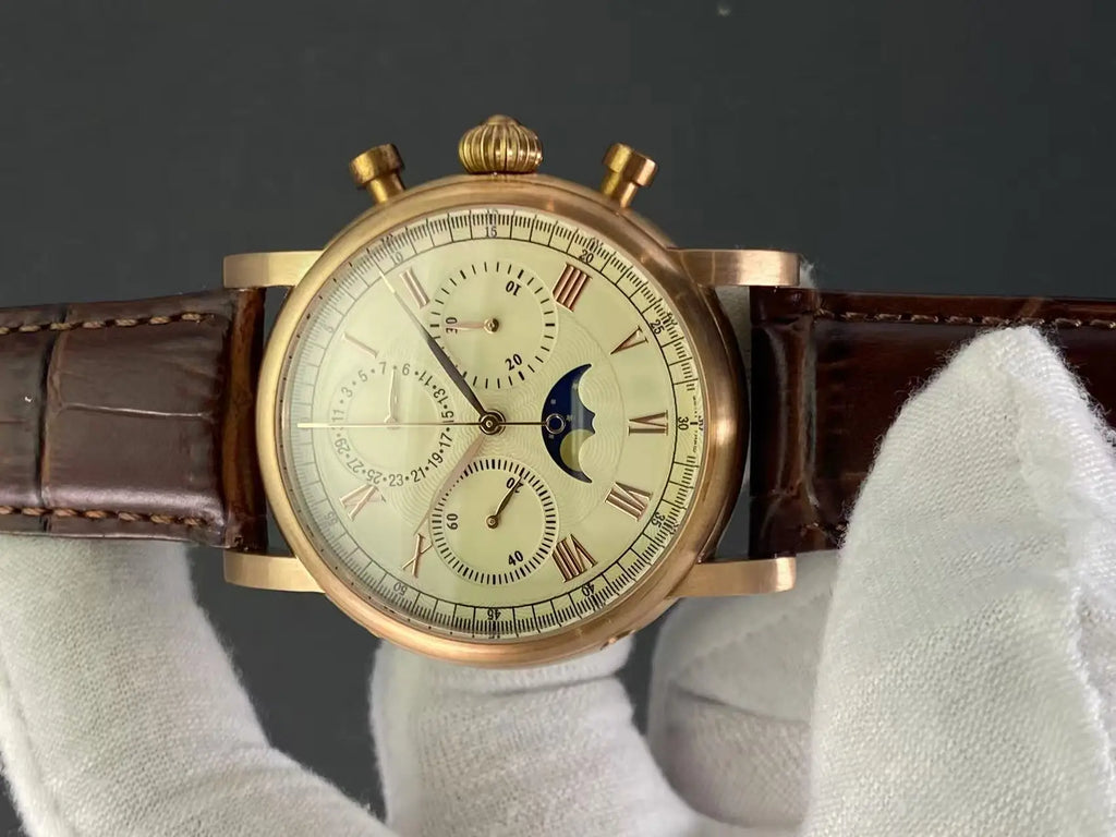 vastara sapphire retro bronze shell moon phase s - genuine leather design watch 15 - classic unisex timepiece with stainless