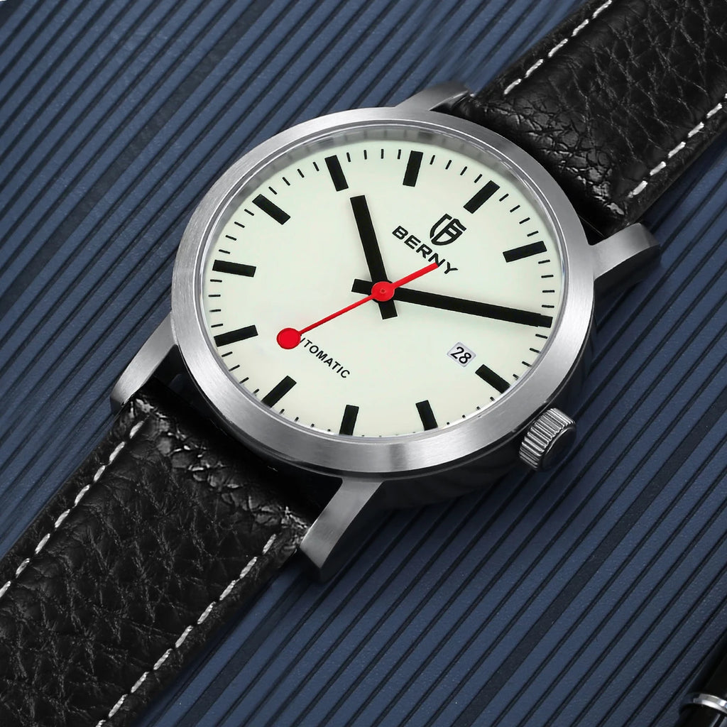 vastara berny for self-wind sappire miyota luminous railroad watch 5 - casual unisex timepiece with stainless steel (USA)