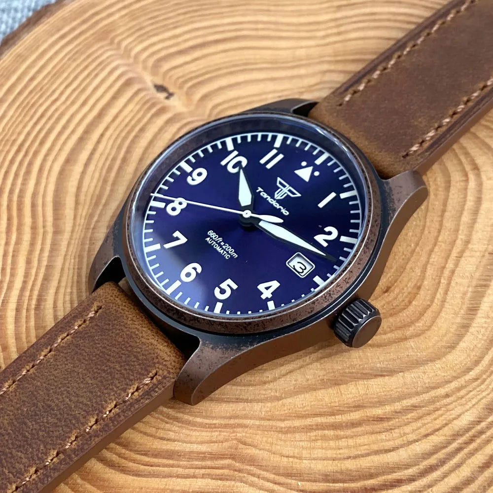 vastara sapphire tandorio retro pilot es nh35a 's bronze plated pvd sapphire crystal 39mm watch 10 - classic unisex