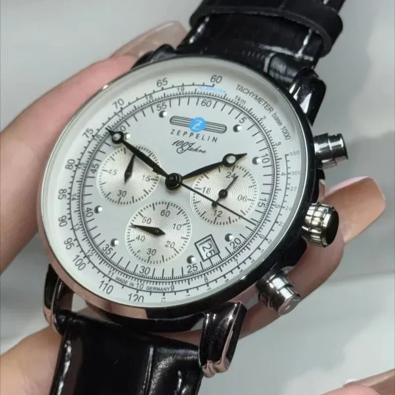 VASTARA vastara - zeppelin skychrono 42mm quartz chronograph leather watch unisex timepiece - chronograph stainless steel