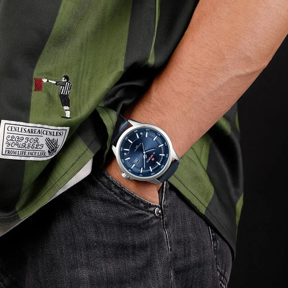 VASTARA vastara naviforce classic alloy case leather band es business calendar clock gift reloj hombre unisex timepiece -