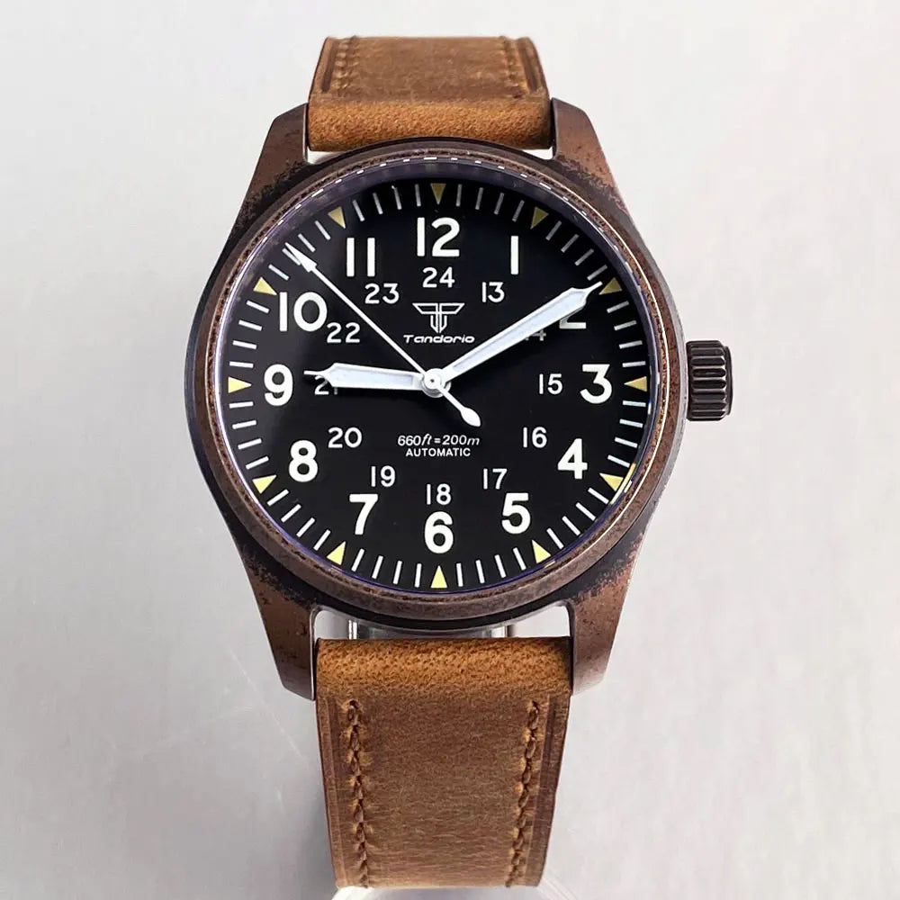 vastara sapphire tandorio retro pilot es nh35a 's bronze plated pvd sapphire crystal 39mm watch 25 - classic unisex