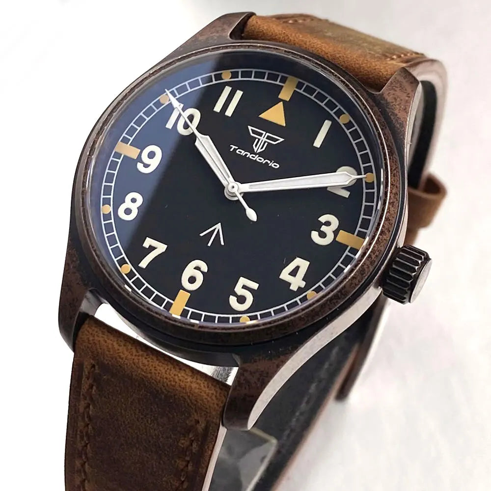vastara sapphire tandorio retro pilot es nh35a 's bronze plated pvd sapphire crystal 39mm watch 15 - classic unisex