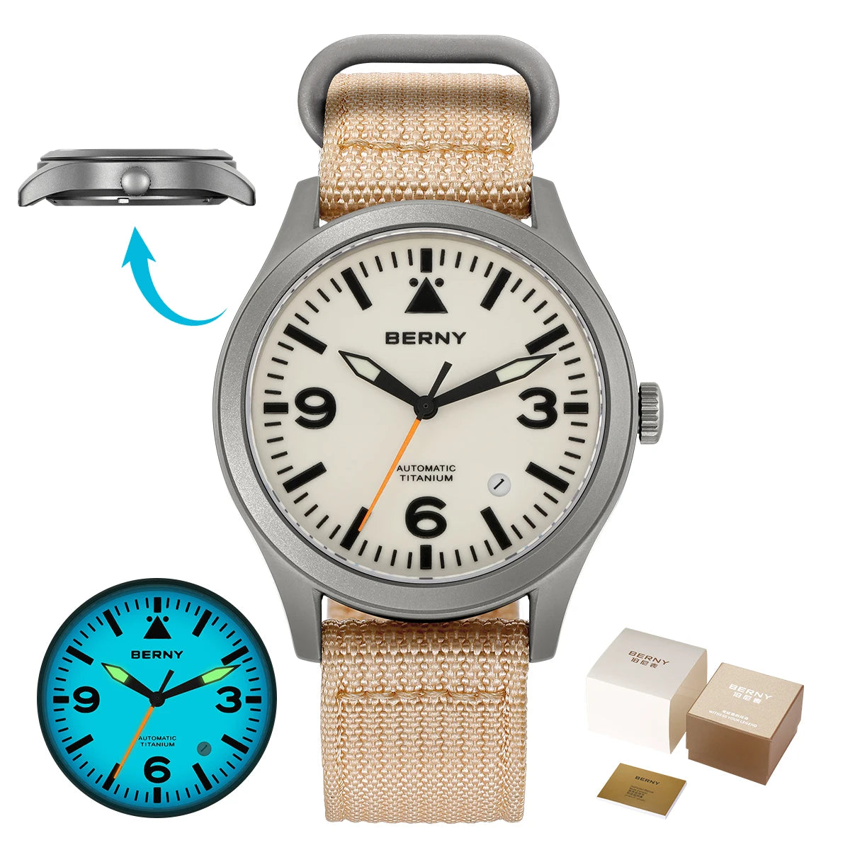 vastara berny pilot titanium sapphire ar coating supper luminous 10bar sport titanium aviation watch 51 - classic unisex