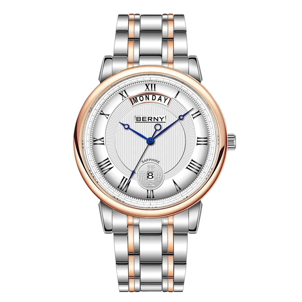 vastara berny miyota vj55top day date stainless steel sapphire for watch 30 - classic unisex timepiece with chronograph (USA)