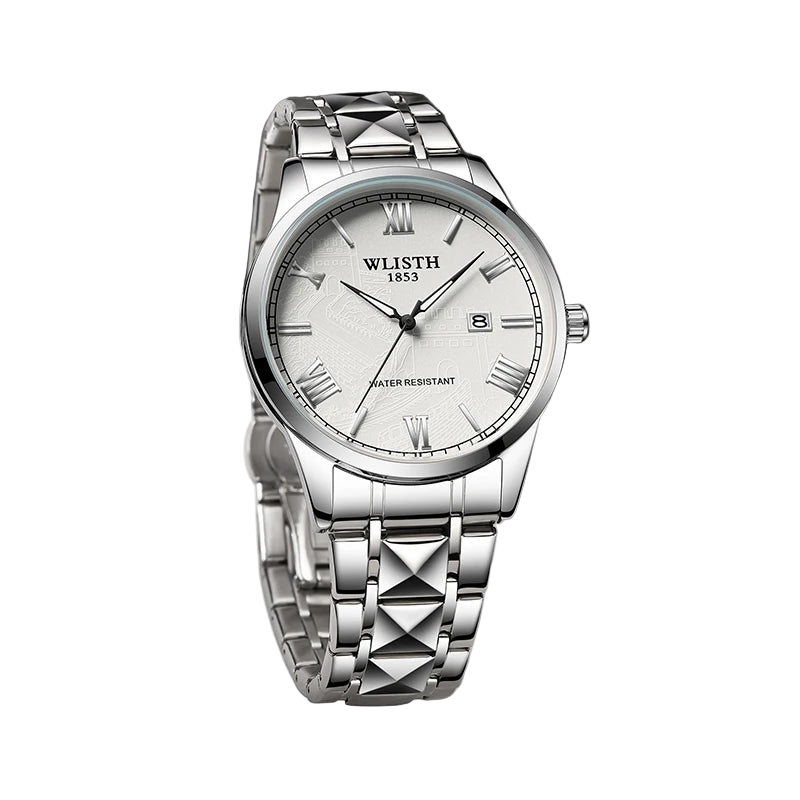 vastara ’s steel analog with design and luminous markers - classic unisex watch with waterproof in white stainless steel