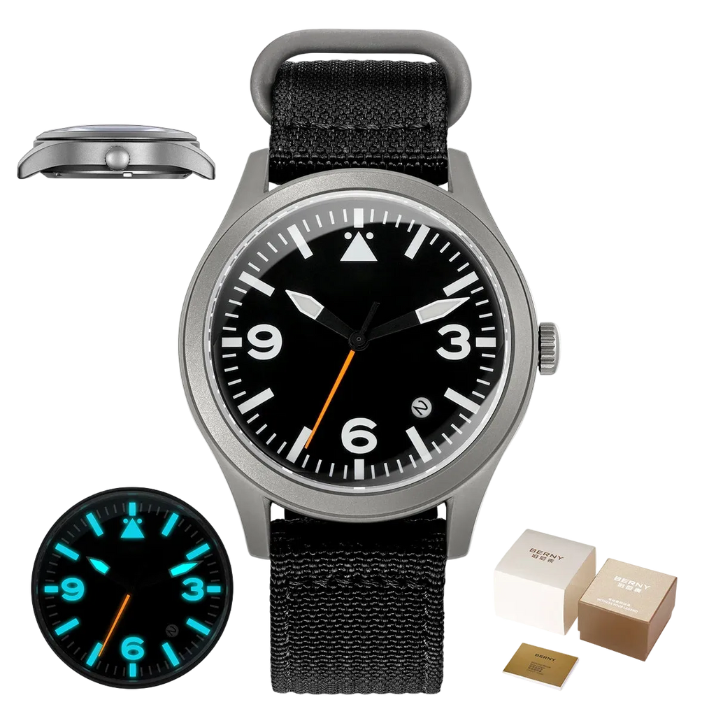 vastara berny pilot titanium sapphire ar coating supper luminous 10bar sport titanium aviation watch 41 - classic unisex