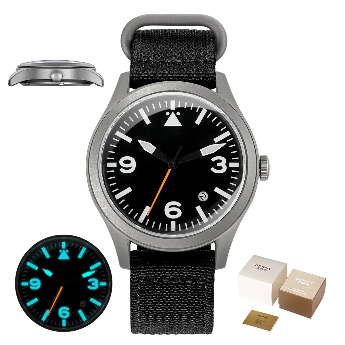 vastara berny pilot titanium sapphire ar coating supper luminous 10bar sport titanium aviation watch 41 - classic unisex
