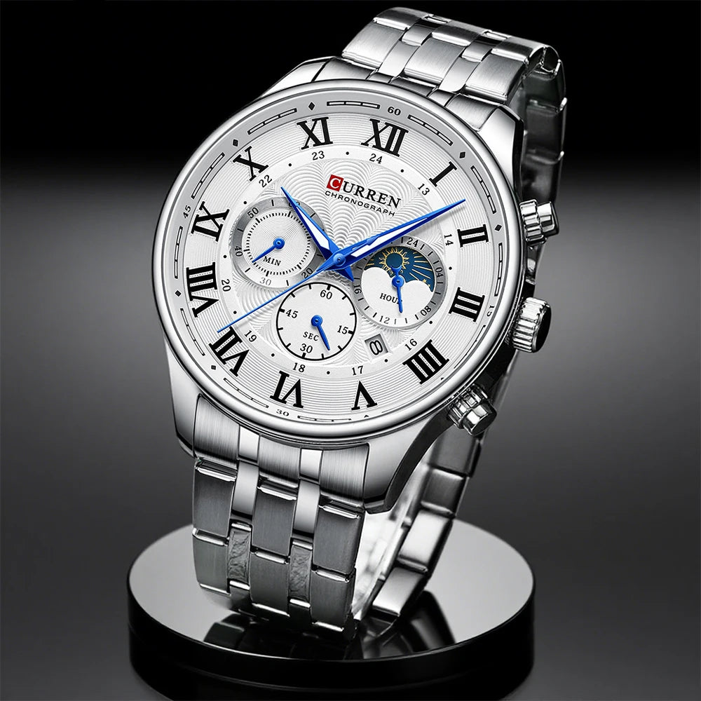 vastara casual business stainless steel bracelet for chronograph roman numeral dial 's - casual unisex watch with