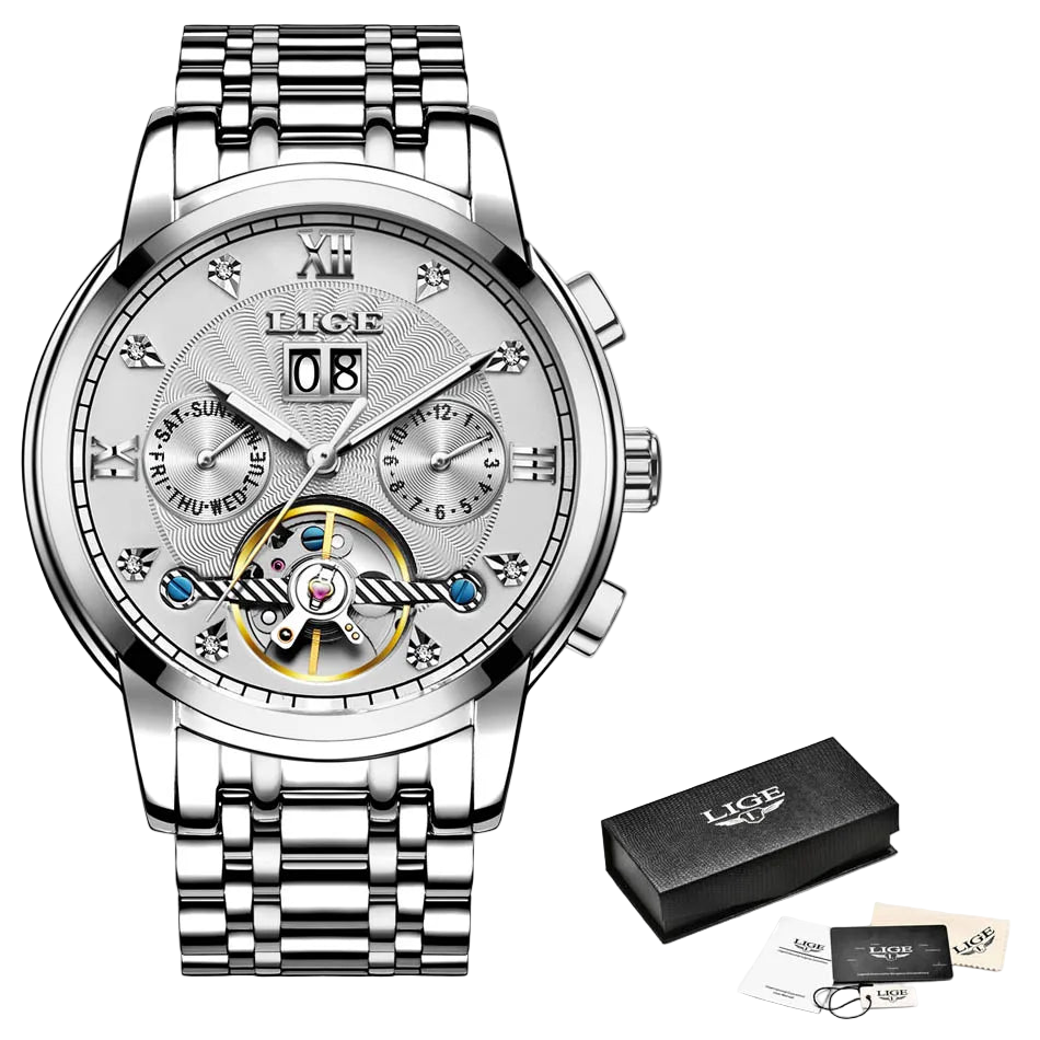 vastara - aeternum automatic mechanical moon phase leather watch for watch 8 - elegant unisex timepiece with waterproof (USA)