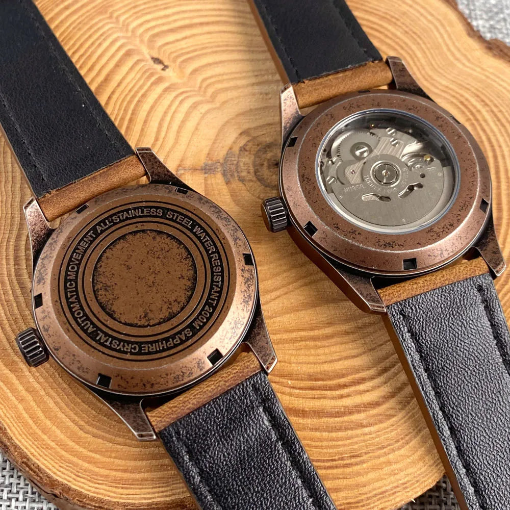 vastara sapphire tandorio retro pilot es nh35a 's bronze plated pvd sapphire crystal 39mm watch 6 - classic unisex timepiece