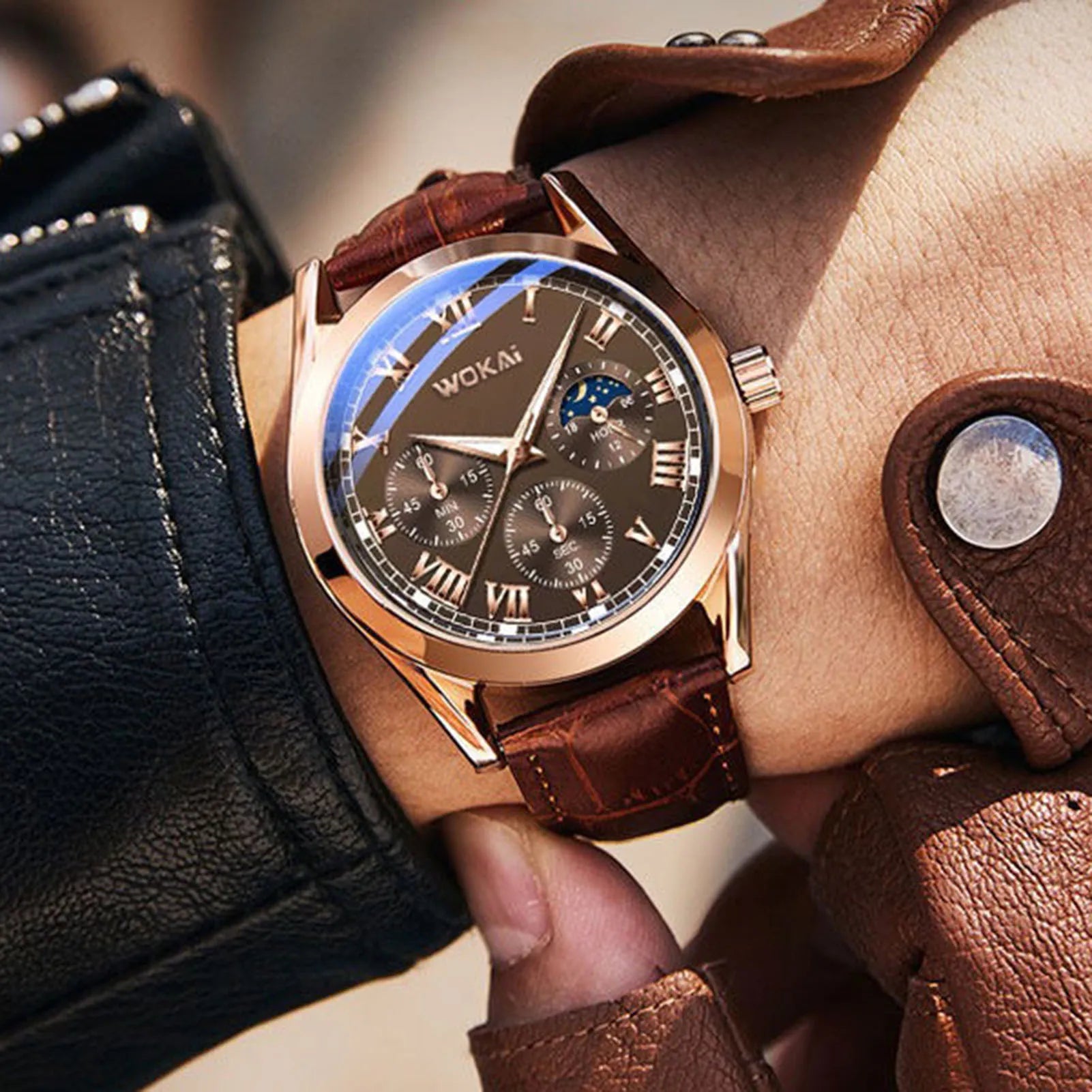vastara - veron calendar leather watch watch detail - reliable movement, leather strap, waterproof casual design (USA)