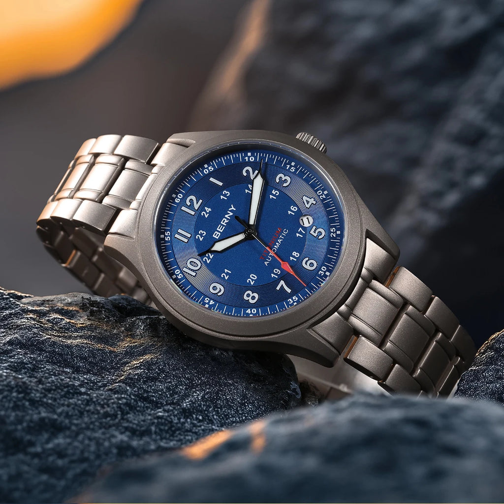 vastara berny full titanium es for sapphire super luminous field pilot date sports easy read watch 25 - sports unisex