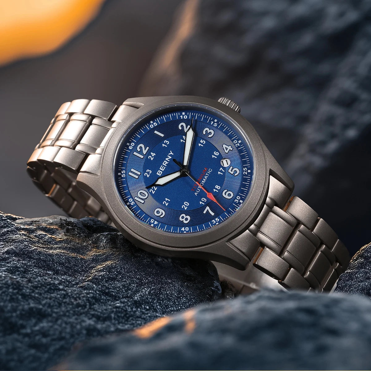 vastara berny full titanium es for sapphire super luminous field pilot date sports easy read watch 25 - sports unisex