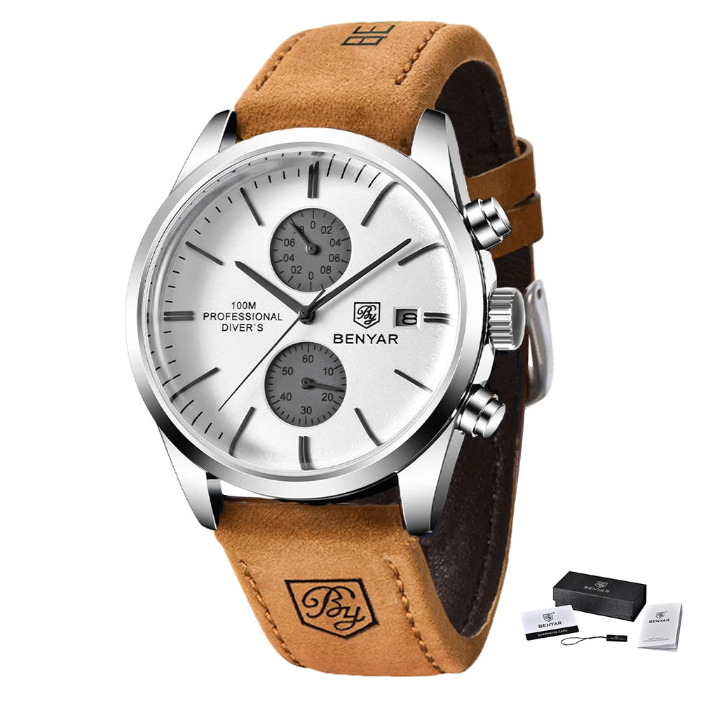 vastara chronograph luxury30m chronograph leather clock relojes hombre - japanese - japanese chronograph - surgical-grade