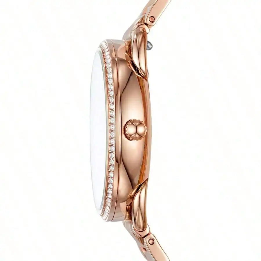 vastara - fossil women's stainless steel case and strap crystal dial watch watch detail - quartz movement movement,