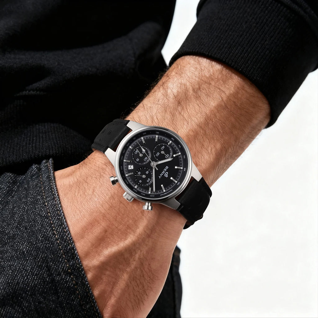 vastara berny chronograph sports for sapphire retro leather watch 10 - casual unisex timepiece with chronograph (USA)