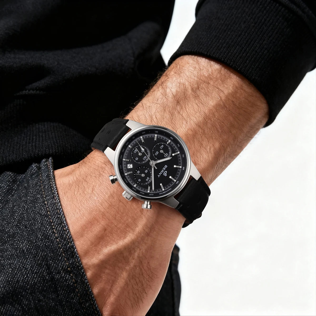 vastara berny chronograph sports for sapphire retro leather watch 10 - casual unisex timepiece with chronograph (USA)