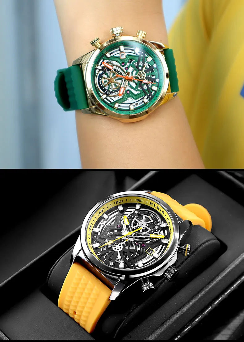 vastara megir chronograph yellow strap luminous watch 12 - luxury unisex timepiece with chronograph (USA)