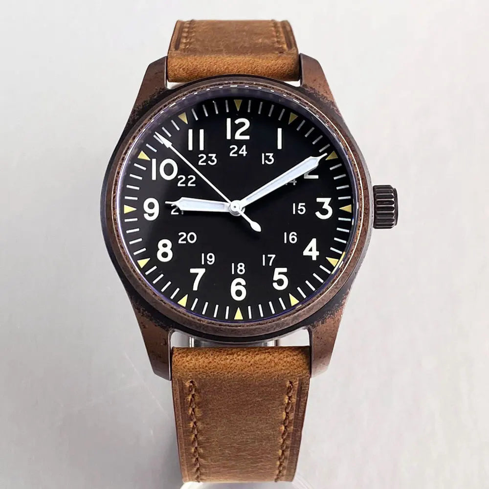 vastara sapphire tandorio retro pilot es nh35a 's aviator bronze pvd sapphire crystal 39mm watch 26 - classic unisex