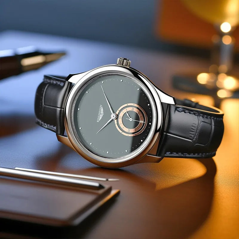 vastara business black leather analog es daily valentine's gift graduation gift for school watch 5 - business unisex