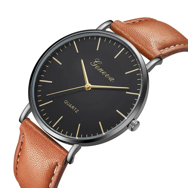 unisex casual watch vastara - geneva axis classic leather quartz watch for men - daily wear timepiece with black dial (USA)