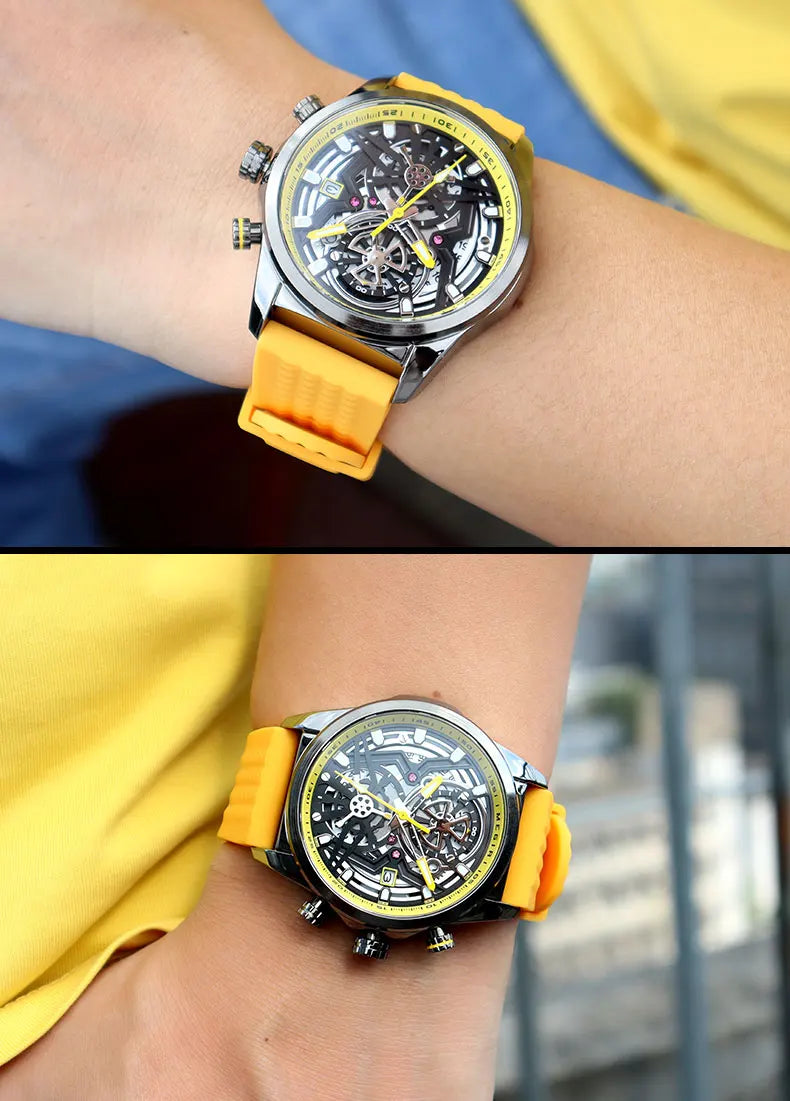 vastara megir chronograph yellow strap luminous watch 13 - luxury unisex timepiece with chronograph (USA)
