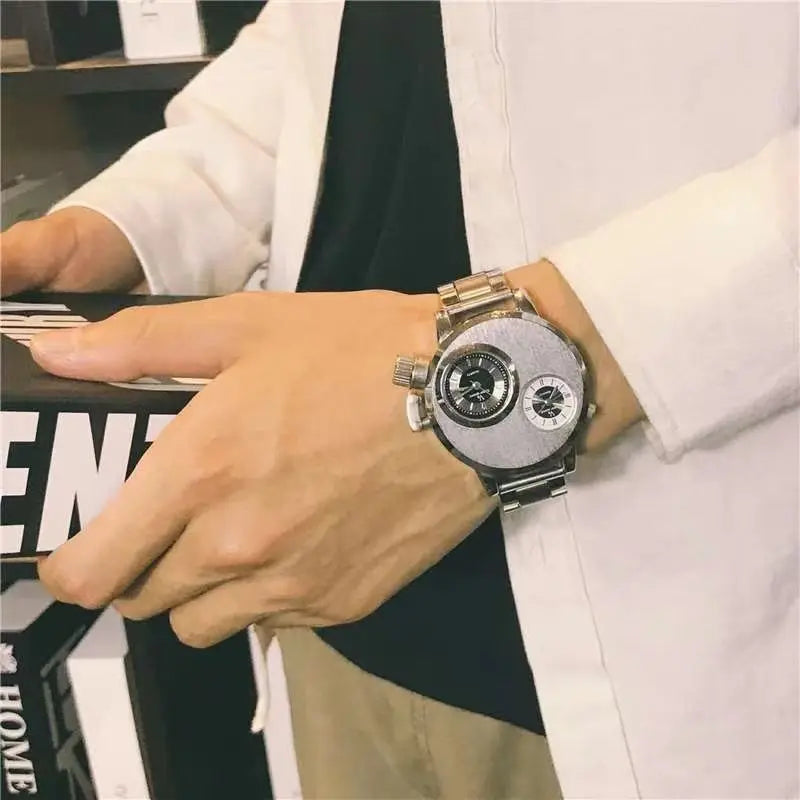 unisex business watch vastara 's es punk dual dial business stainless steel strap military - business timepiece with white