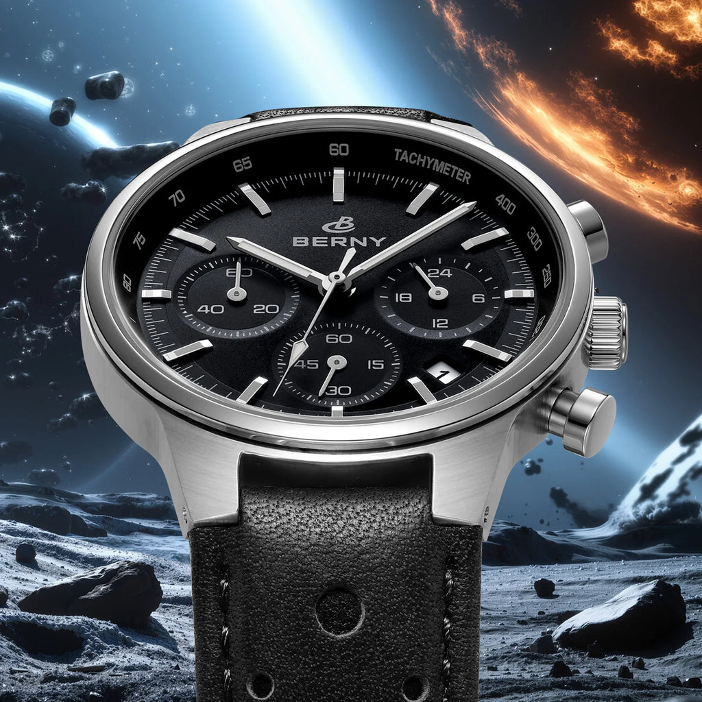 unisex casual watch vastara berny chronograph sports for sapphire retro leather - sports timepiece with white dial (USA)