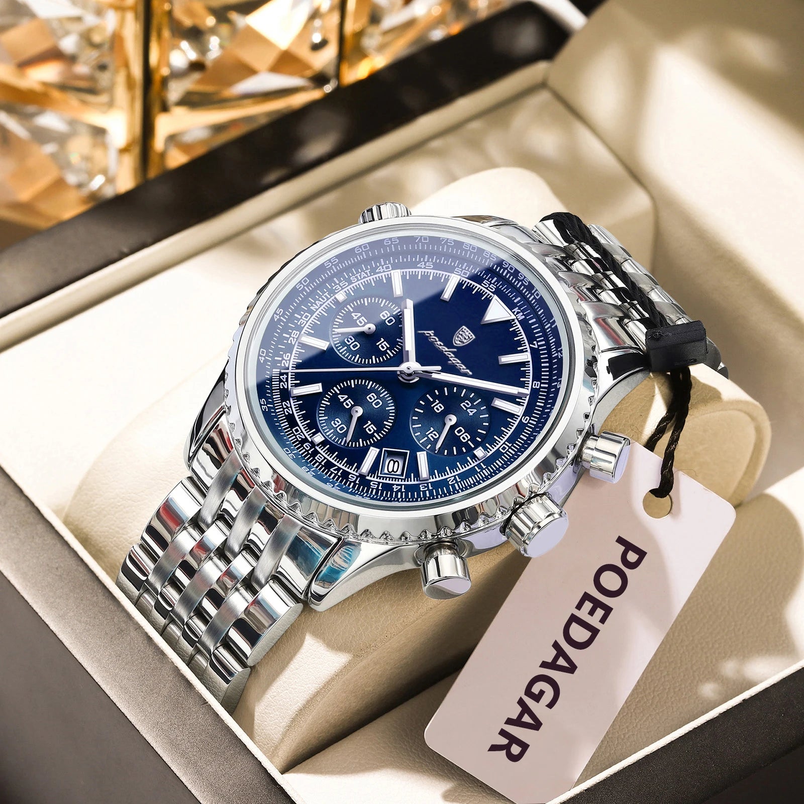 vastara chronograph poedagar s date chronograph stainless watch 7 - classic unisex timepiece with chronograph (USA)