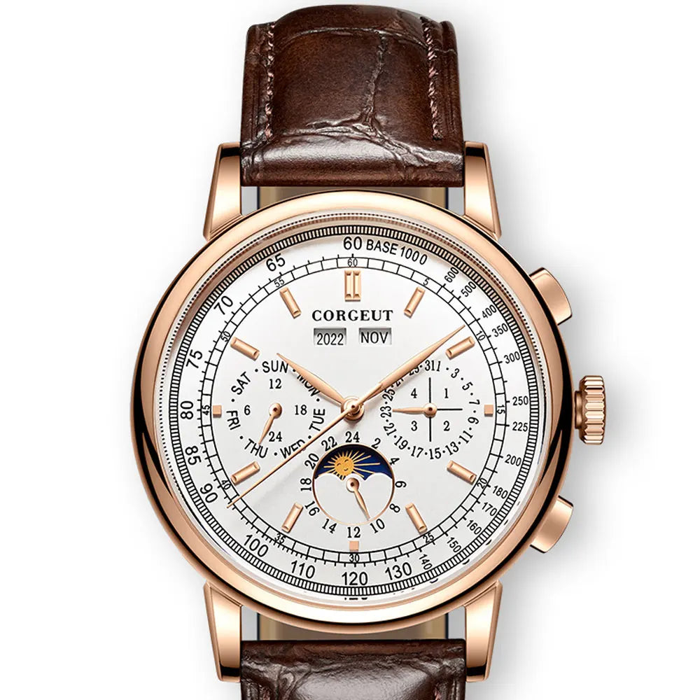 vastara - corgeut horizon master moonphase automatic watch watch 63 - casual unisex timepiece with stainless steel (USA)