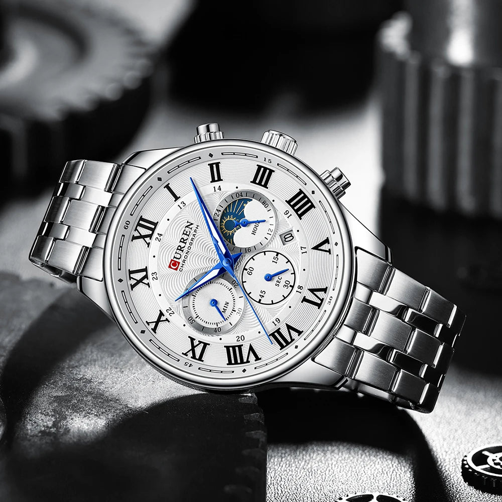 vastara casual business stainless steel bracelet for chronograph roman numeral dial 's watch 5 - casual unisex timepiece