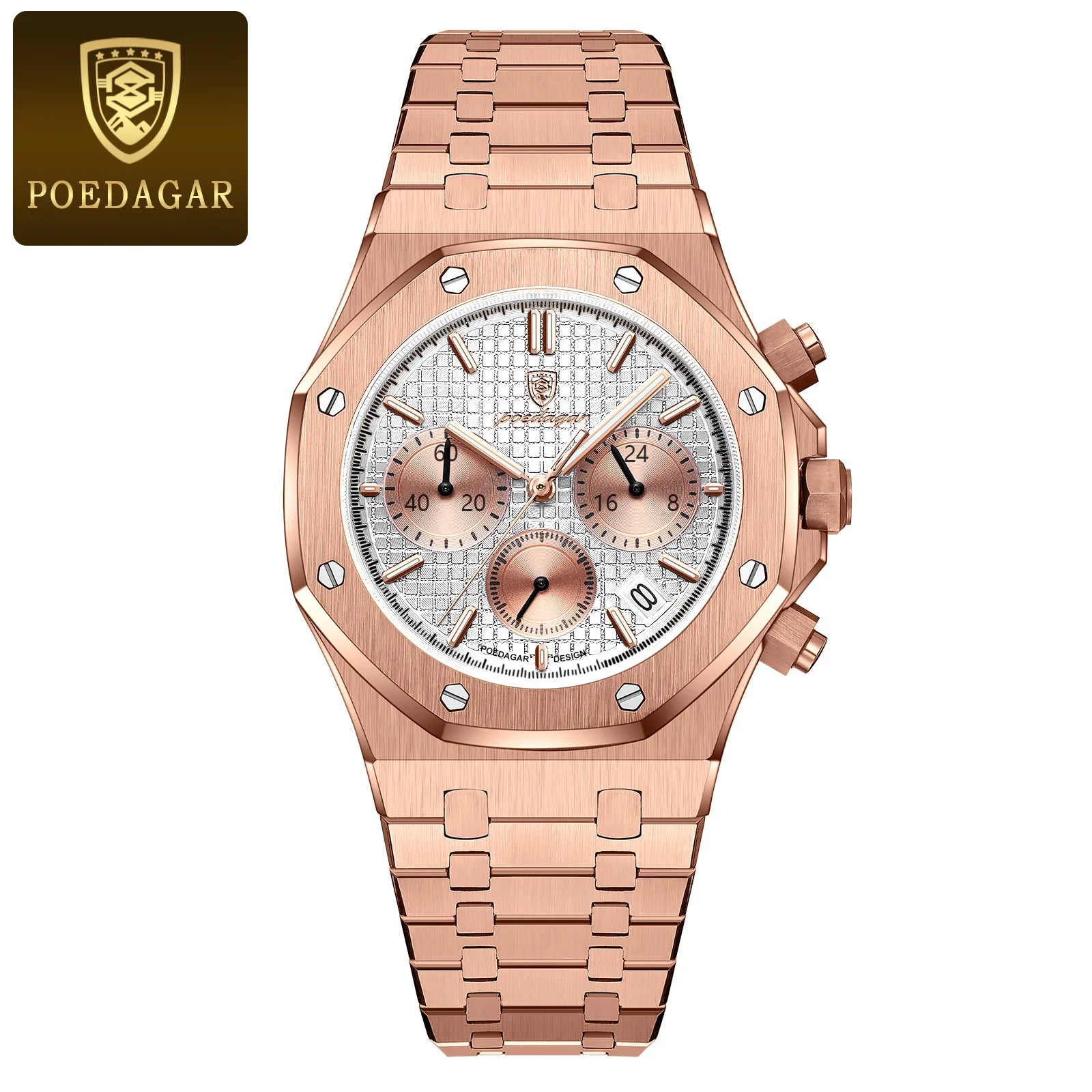 vastara chronograph poedagar s es stainless steel date watch 9 - classic unisex timepiece with chronograph (USA)