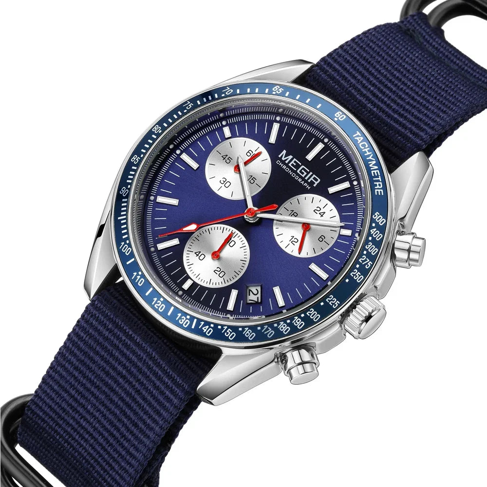 vastara megir 's canvas weaving strap sport chronograph - classic unisex watch with chronograph in white stainless steel